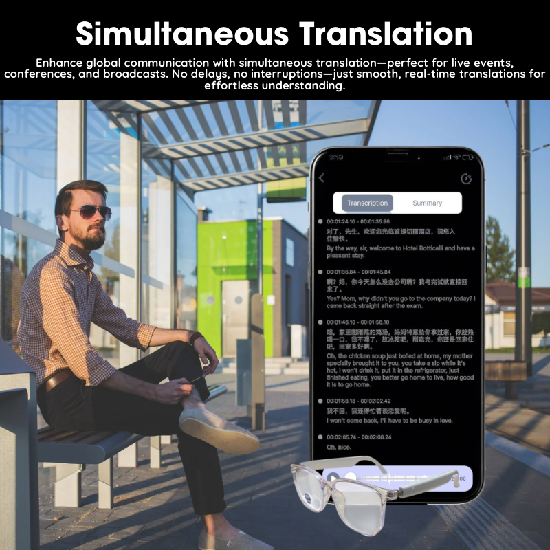 Translate Multiple Languages AI Smart Bluetooth Glasses Long Battery Life High Sound White Hy-C8Pro